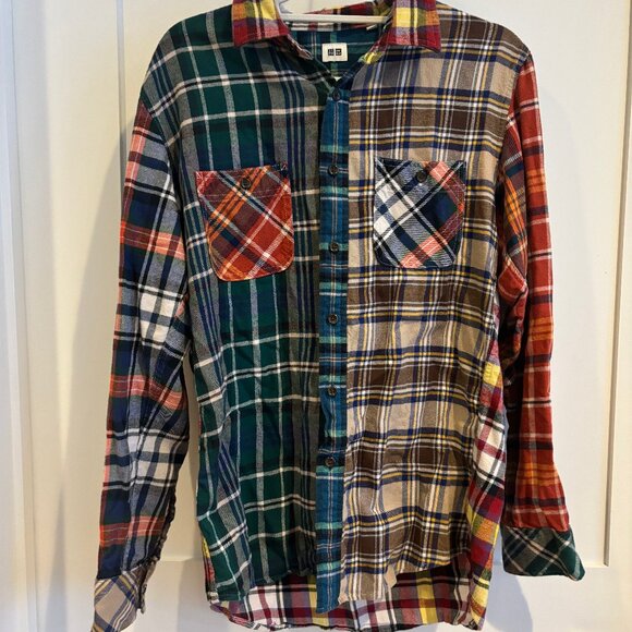 Uniqlo Patchwork Multicolored Checked Flannel Shirt - Picture 2 of 5